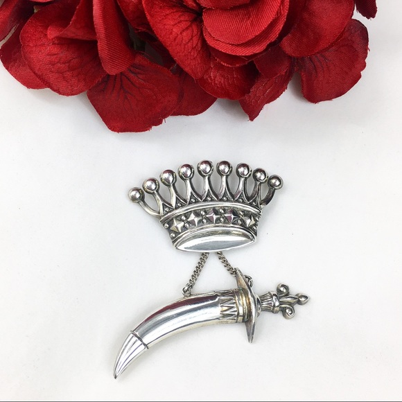 Vintage Jewelry - Vintage Sterling Silver Crown & Scabbard Brooch
